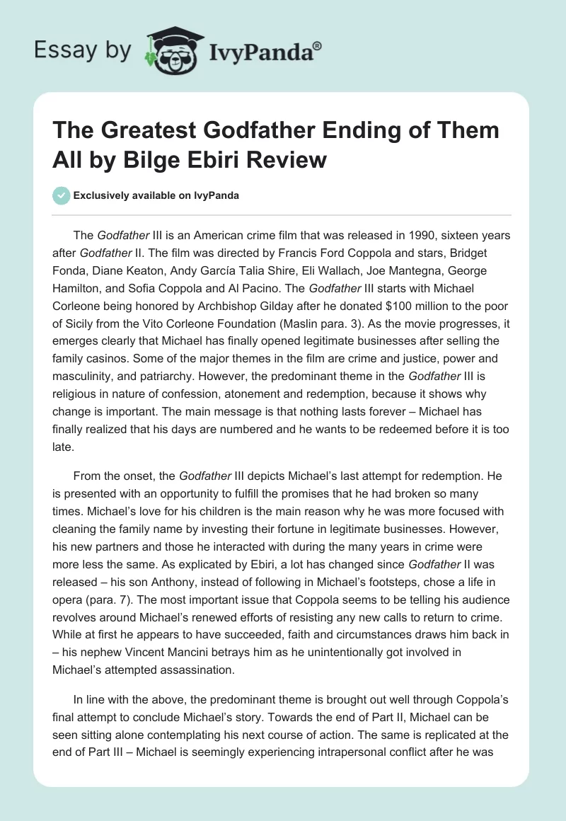 The Greatest Godfather Ending of Them All by Bilge Ebiri Review. Page 1