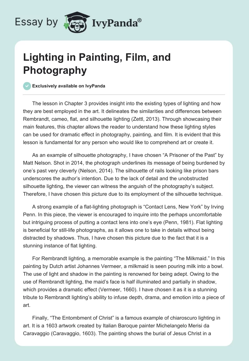 Lighting in Painting, Film, and Photography. Page 1