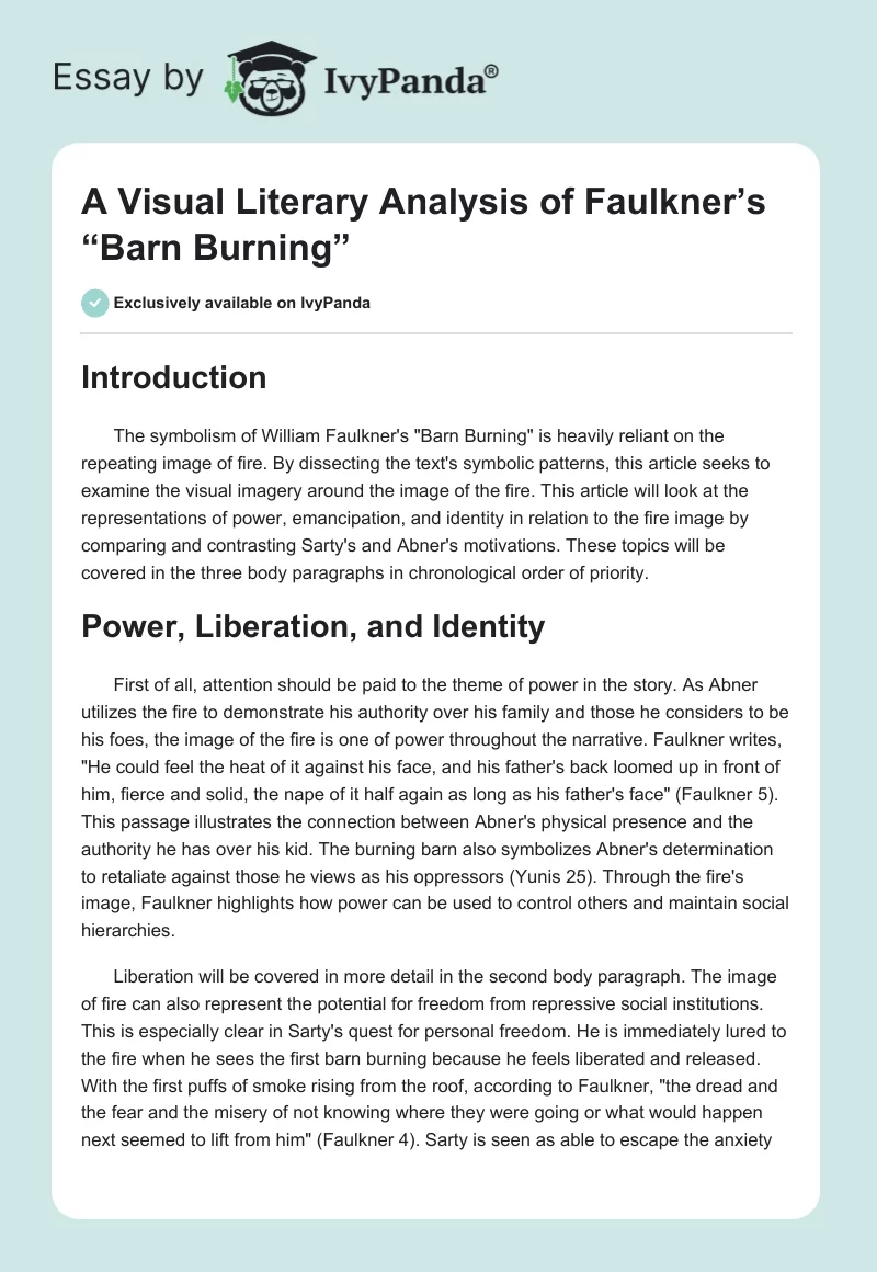 critical analysis essay on barn burning