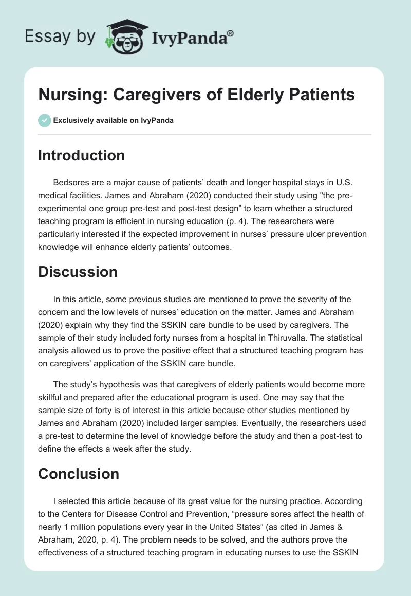 Nursing: Caregivers of Elderly Patients. Page 1