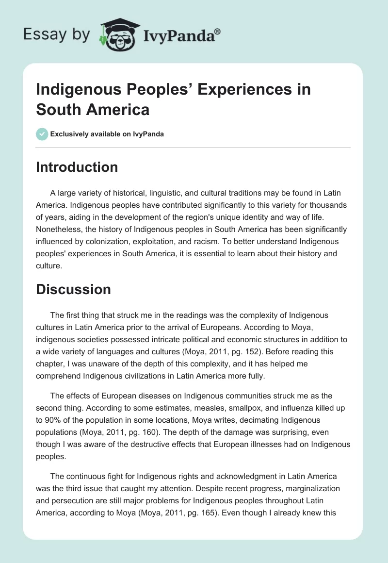 Indigenous Peoples’ Experiences in South America. Page 1