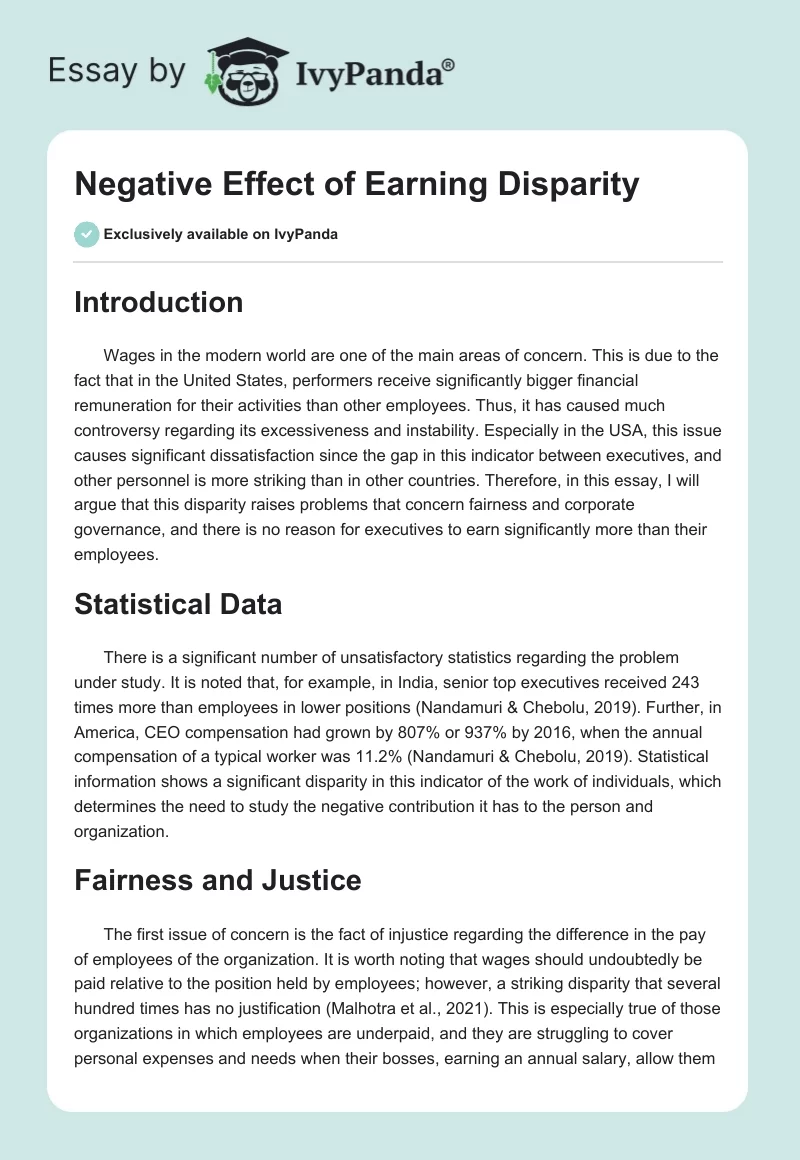 Negative Effect of Earning Disparity. Page 1
