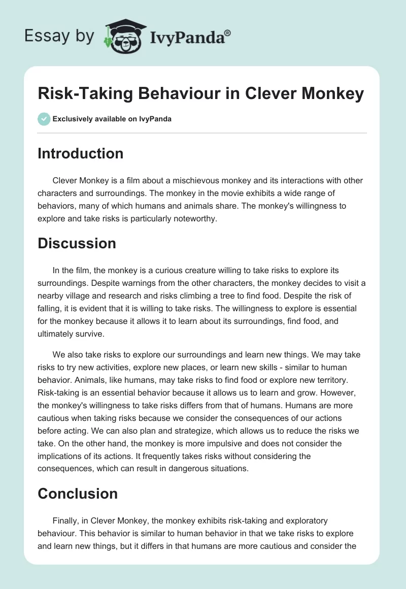 Risk-Taking Behaviour in Clever Monkey. Page 1