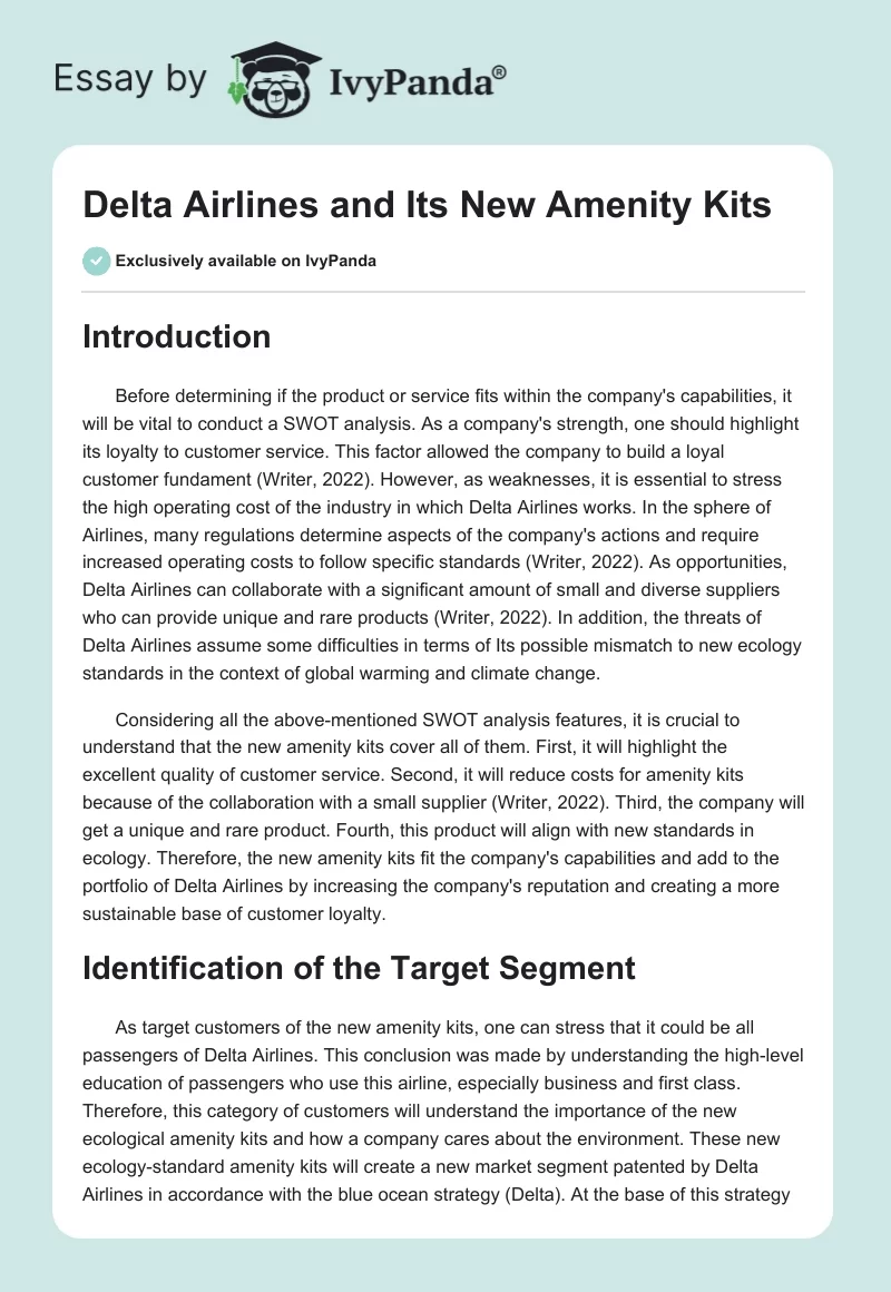 Delta Airlines and Its New Amenity Kits. Page 1