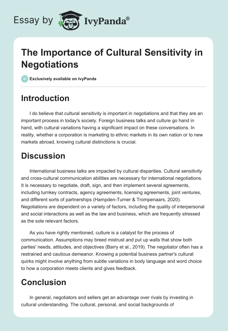 The Importance of Cultural Sensitivity in Negotiations. Page 1