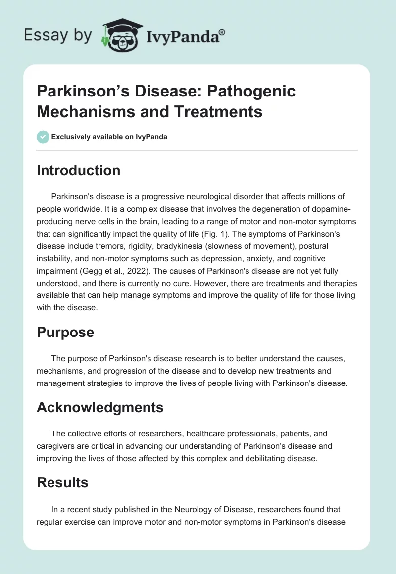 Parkinson’s Disease: Pathogenic Mechanisms and Treatments. Page 1
