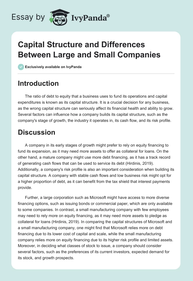 Capital Structure and Differences Between Large and Small Companies. Page 1