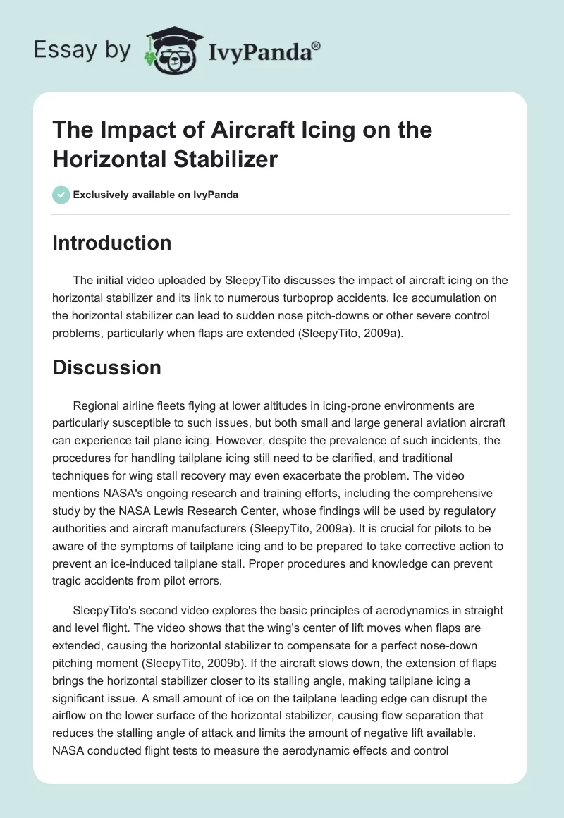 The Impact of Aircraft Icing on the Horizontal Stabilizer. Page 1