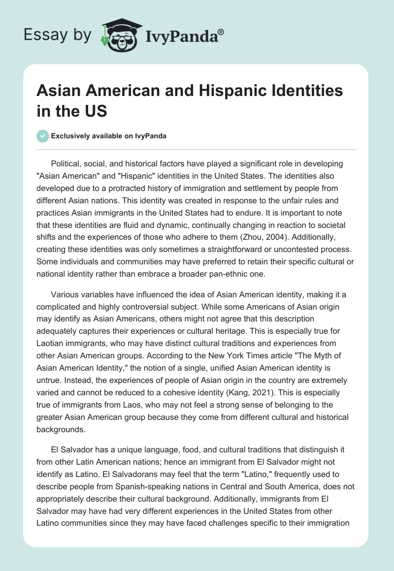 Asian American and Hispanic Identities in the US. Page 1