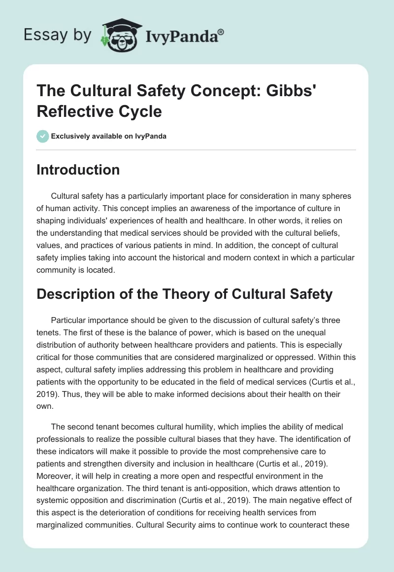 The Cultural Safety Concept: Gibbs' Reflective Cycle. Page 1