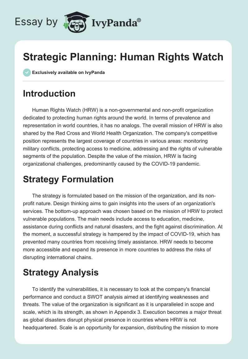 Strategic Planning: Human Rights Watch. Page 1