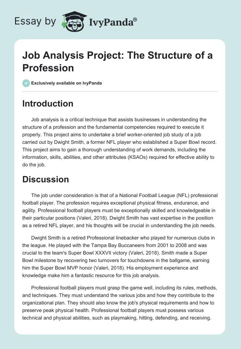 Job Analysis Project: The Structure of a Profession. Page 1