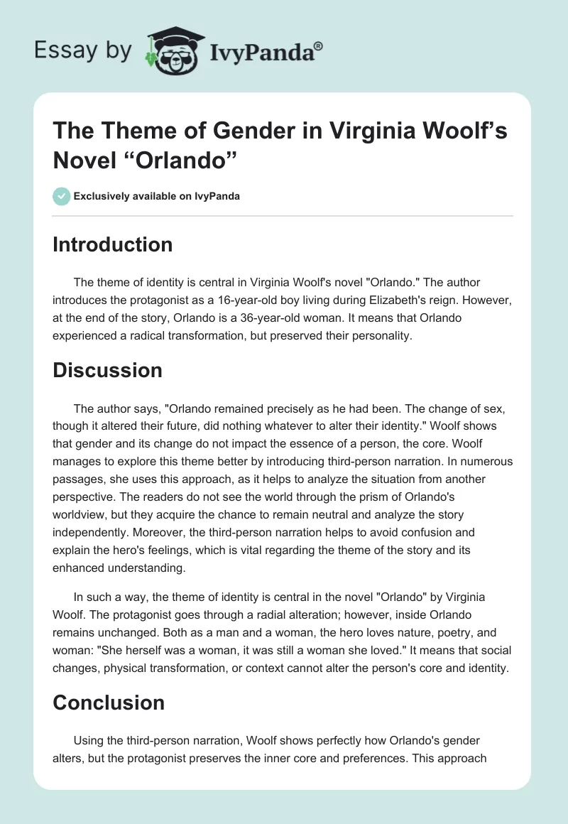 The Theme of Gender in Virginia Woolf’s Novel “Orlando”. Page 1