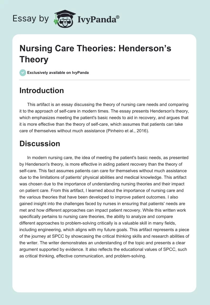 Nursing Care Theories: Henderson’s Theory. Page 1