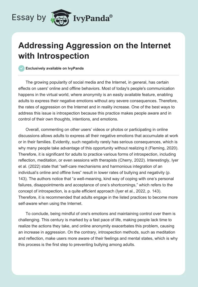 Addressing Aggression on the Internet With Introspection. Page 1