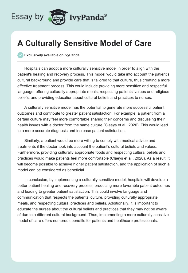 A Culturally Sensitive Model of Care. Page 1