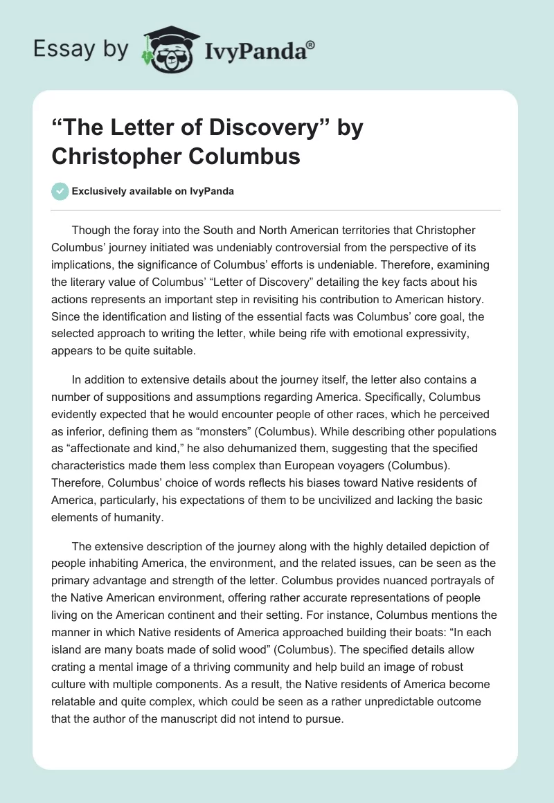 “The Letter of Discovery” by Christopher Columbus. Page 1