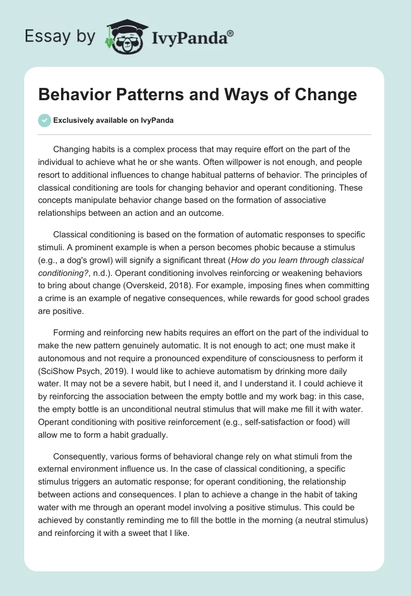 Behavior Patterns and Ways of Change. Page 1