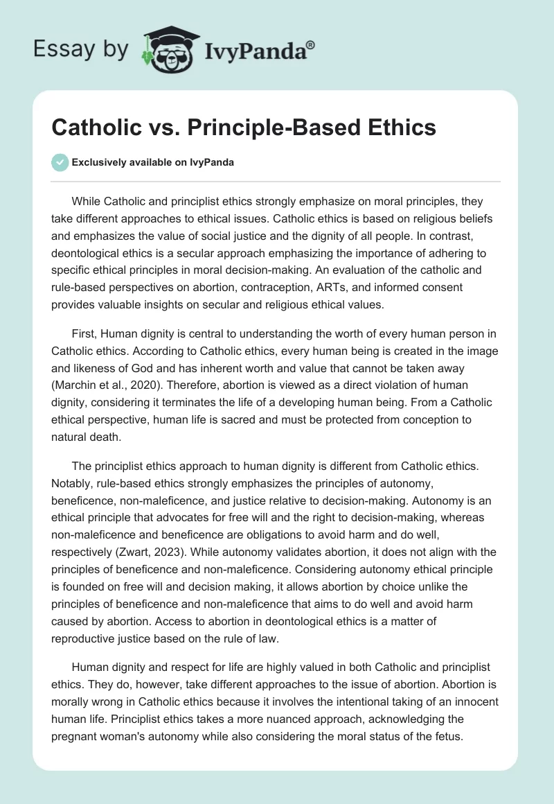 Catholic vs. Principle-Based Ethics. Page 1