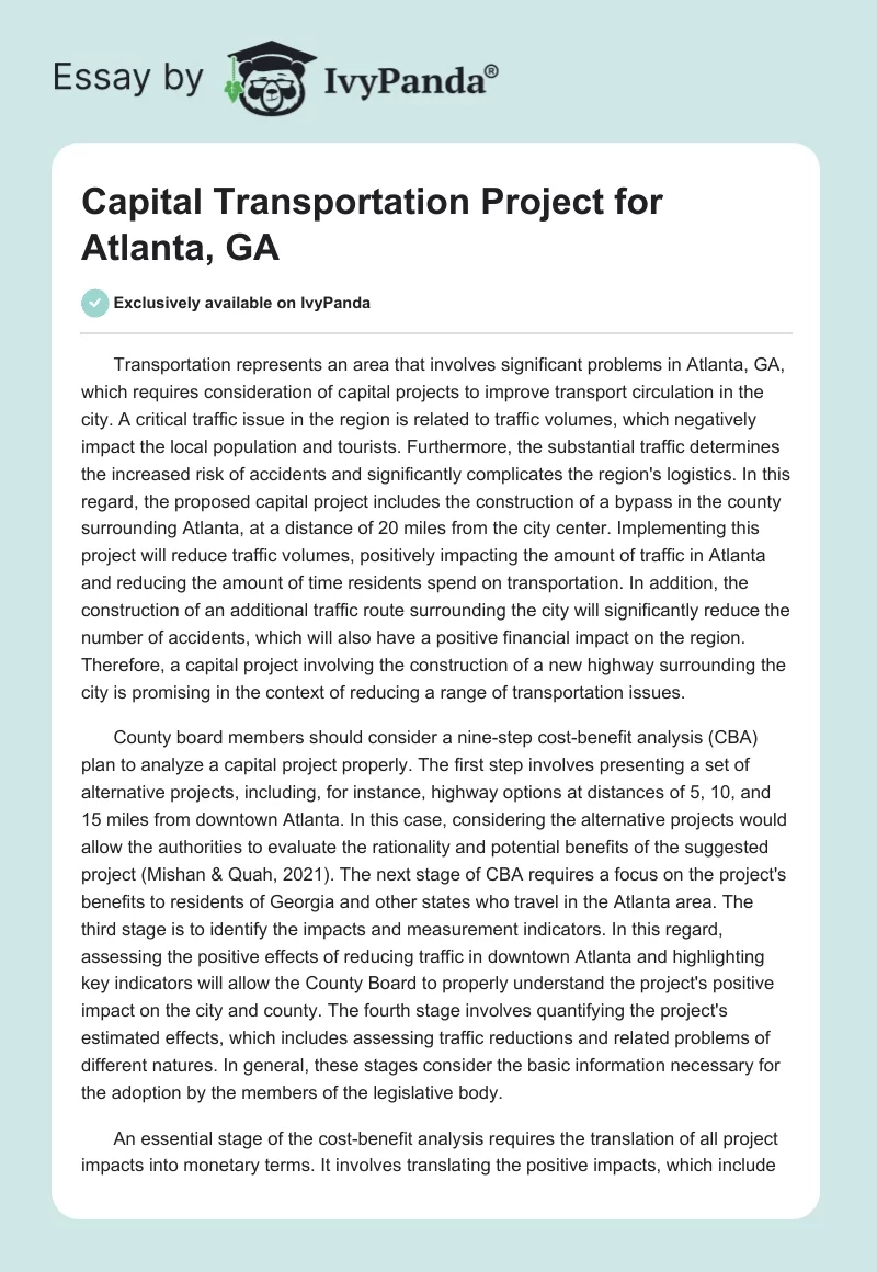 Capital Transportation Project for Atlanta, GA. Page 1