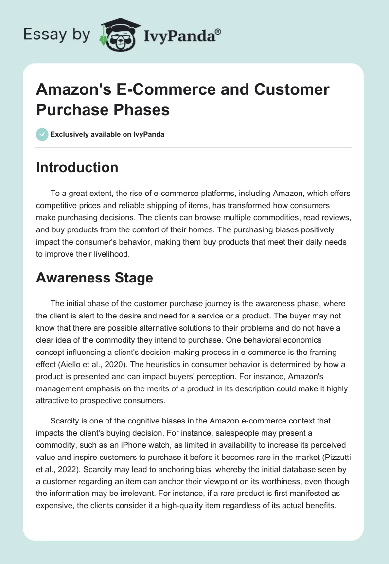 Amazon's E-Commerce and Customer Purchase Phases. Page 1