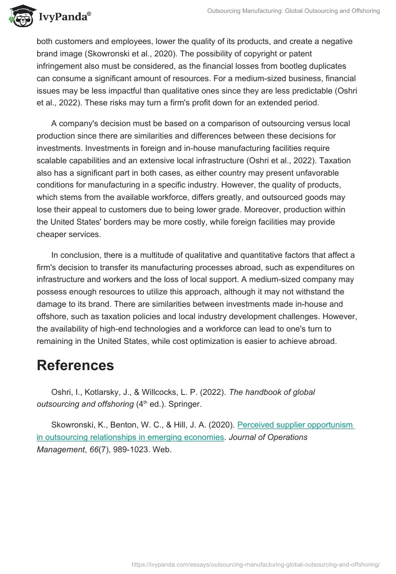 Outsourcing Manufacturing: Global Outsourcing and Offshoring. Page 2