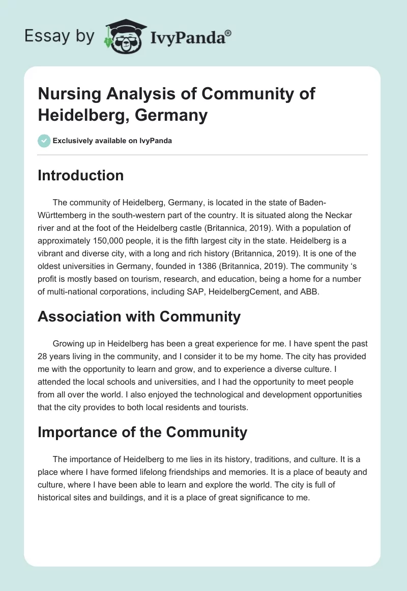 Nursing Analysis of Community of Heidelberg, Germany. Page 1