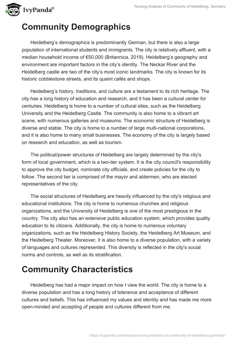 Nursing Analysis of Community of Heidelberg, Germany. Page 2