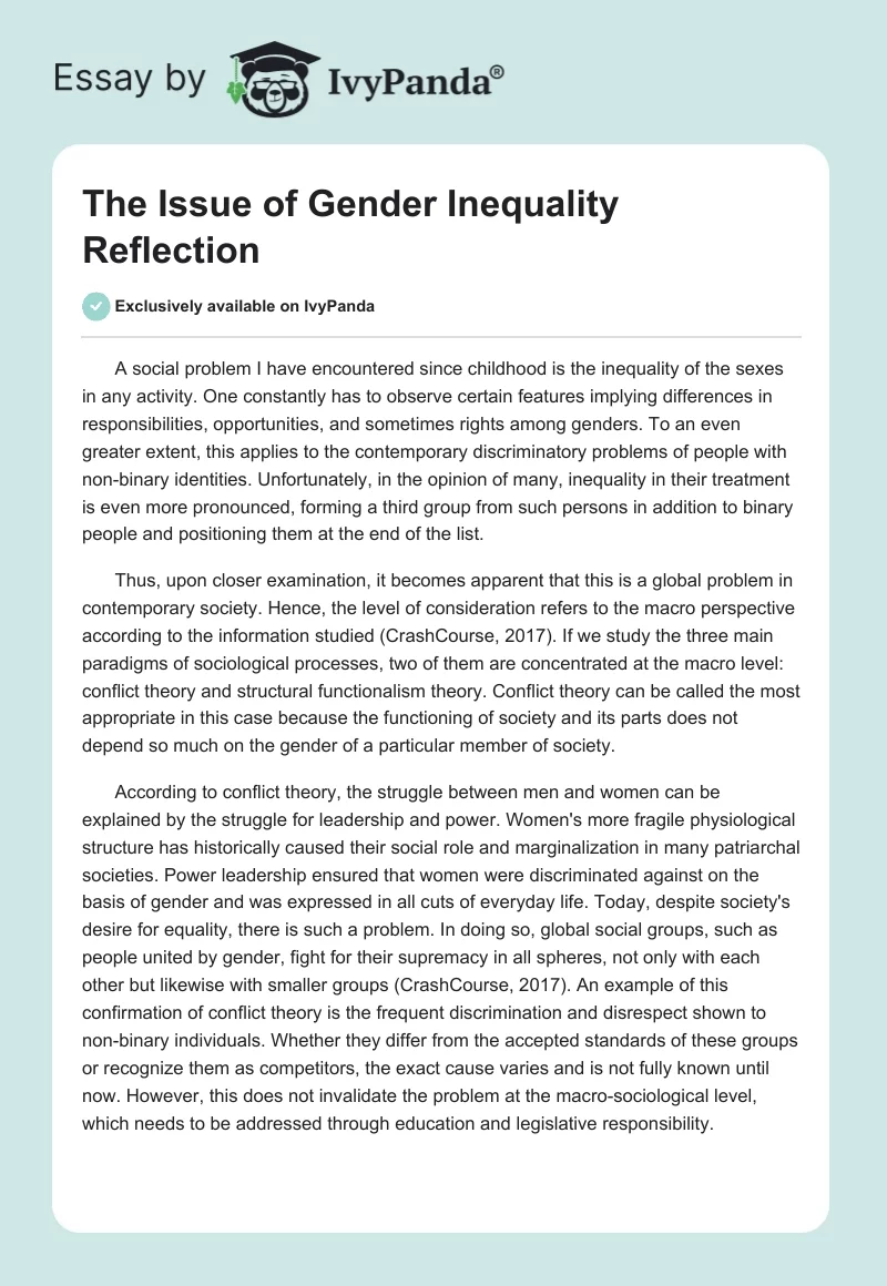 The Issue of Gender Inequality Reflection. Page 1