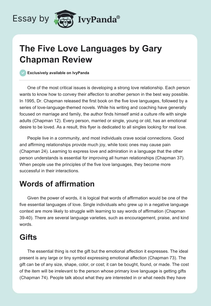 "The Five Love Languages" by Gary Chapman Review. Page 1