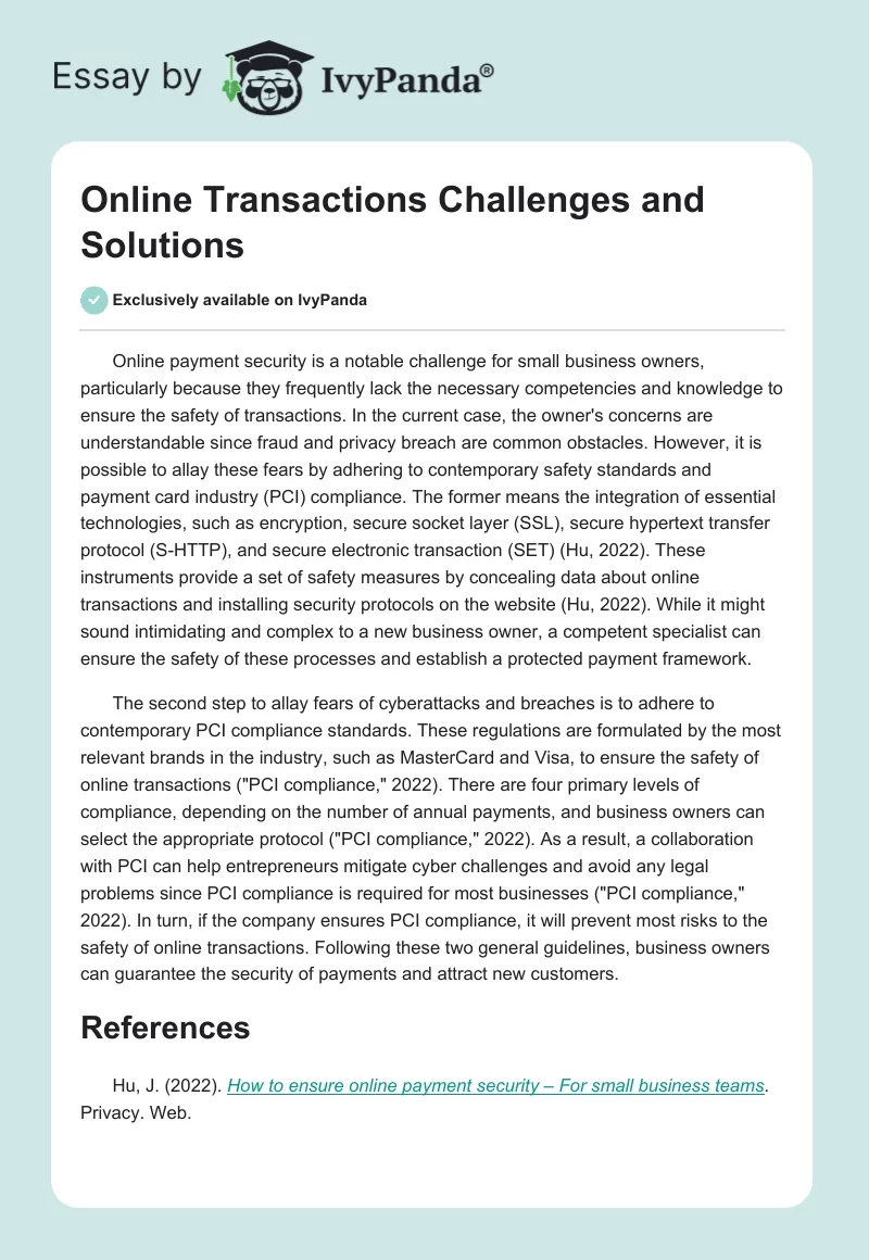 Online Transactions Challenges and Solutions. Page 1