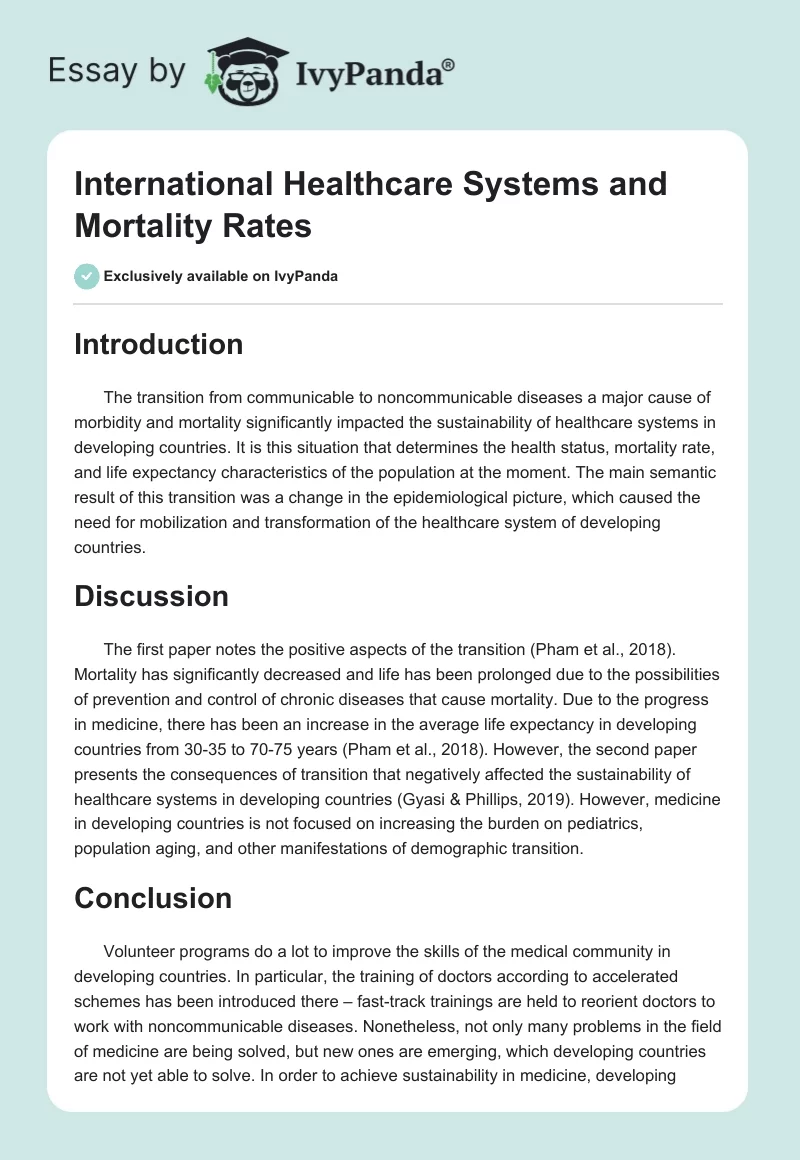 International Healthcare Systems and Mortality Rates. Page 1