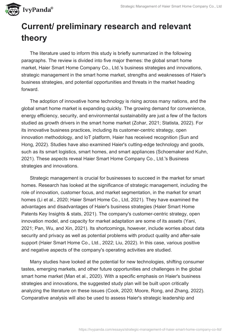 Strategic Management of Haier Smart Home Company Co., Ltd. Page 2