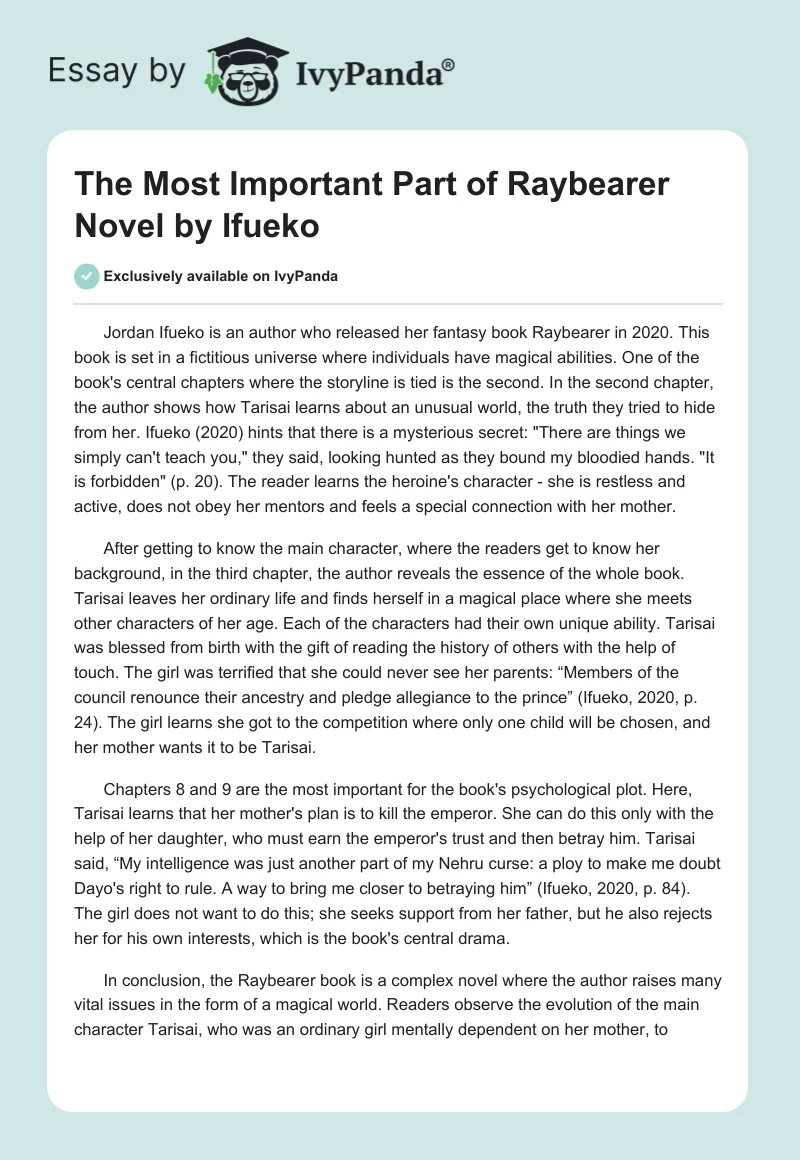 The Most Important Part of "Raybearer" Novel by Ifueko. Page 1