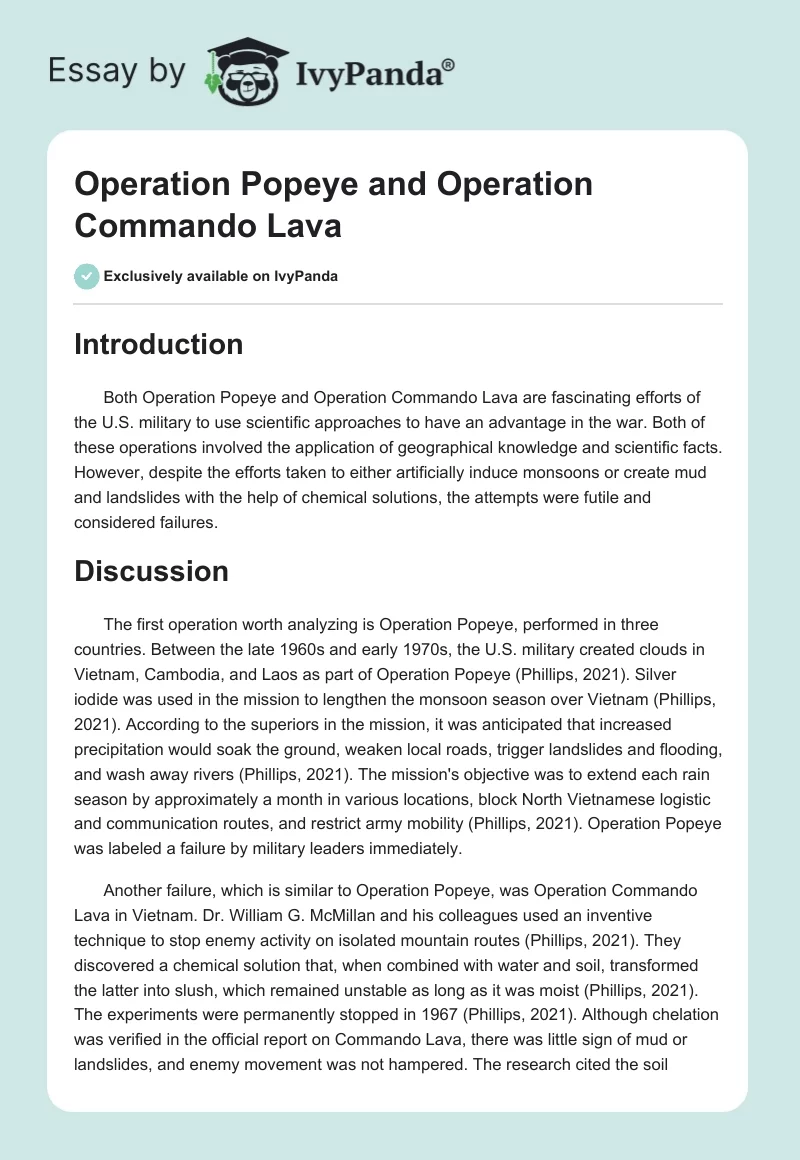 Operation Popeye and Operation Commando Lava. Page 1