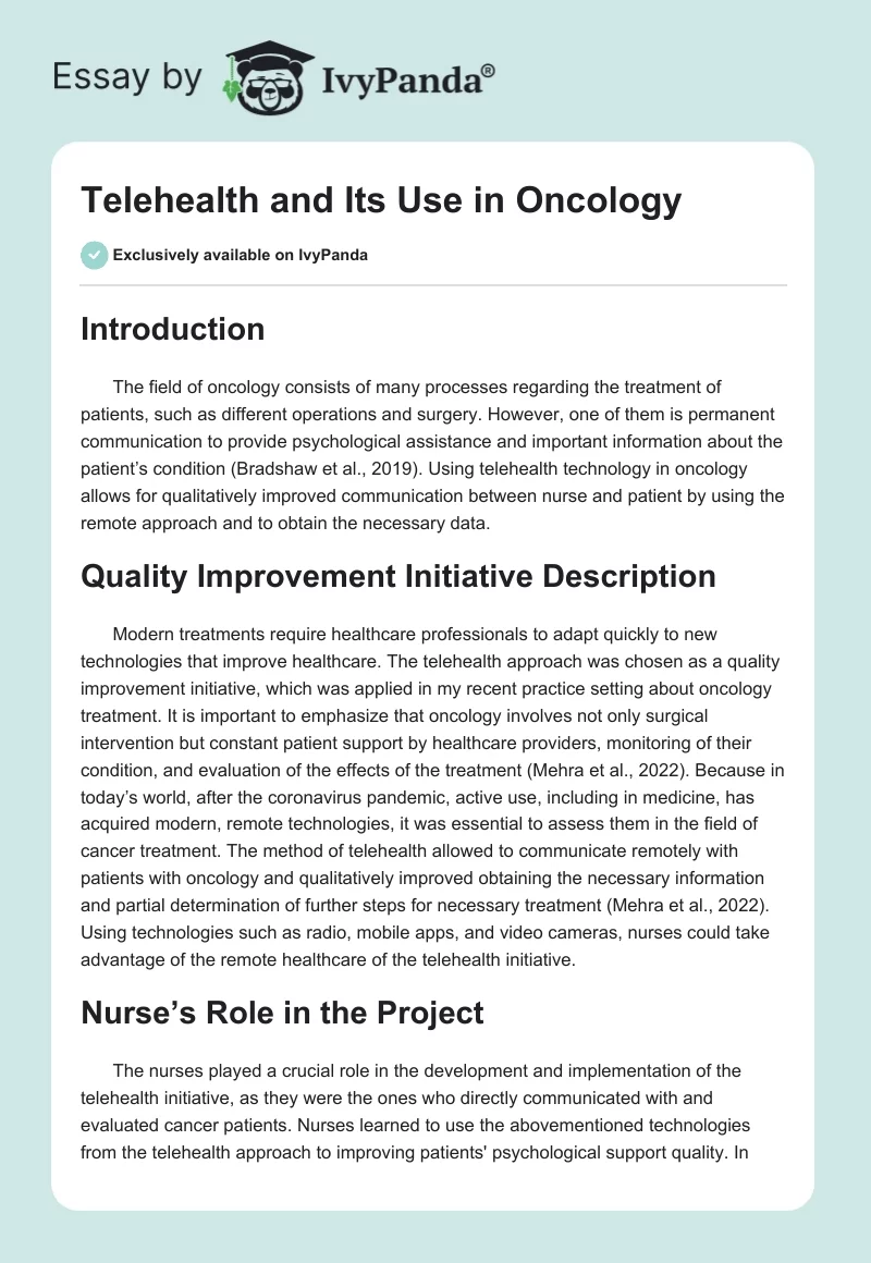 Telehealth and Its Use in Oncology. Page 1