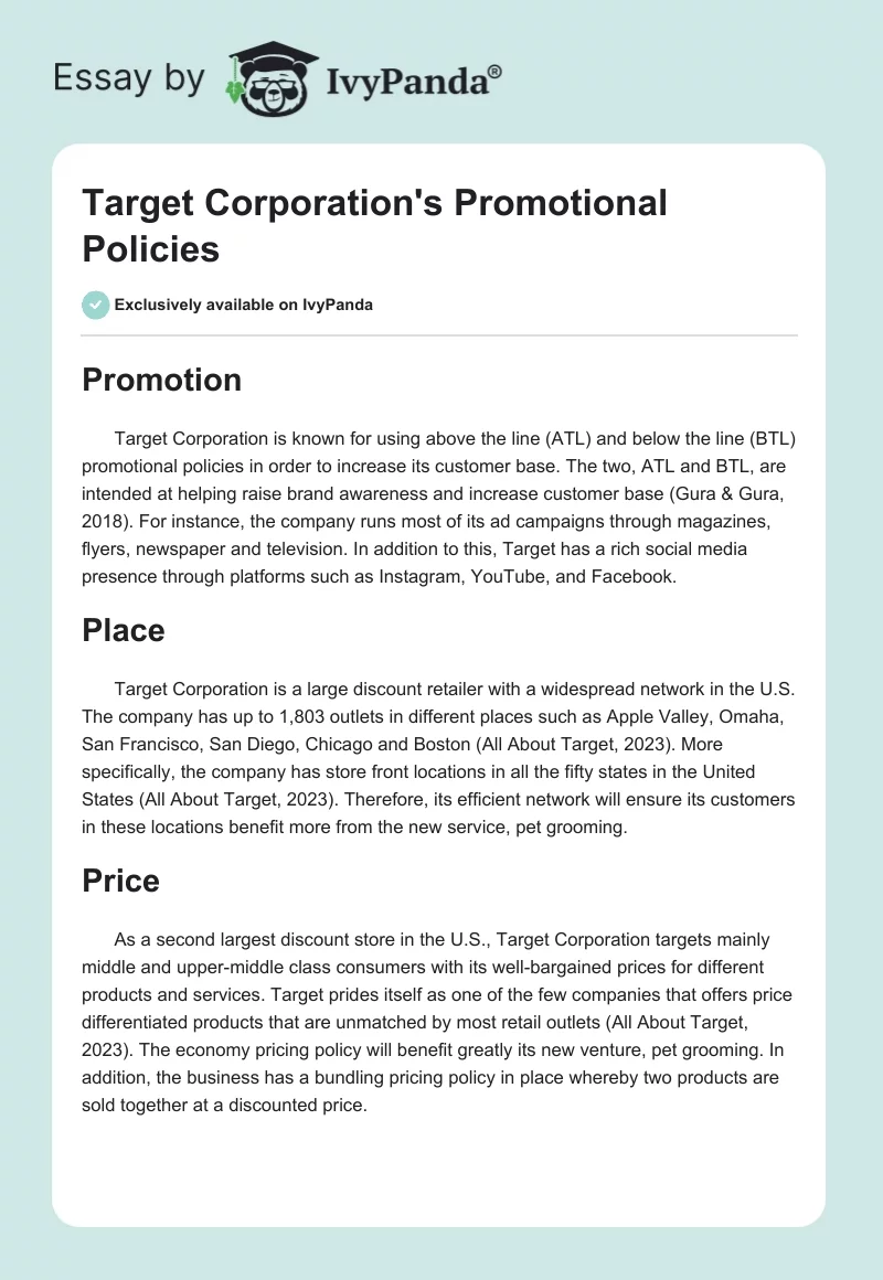 Target Corporation's Promotional Policies. Page 1