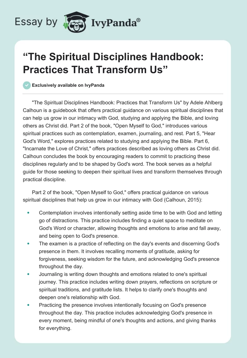 “The Spiritual Disciplines Handbook: Practices That Transform Us”. Page 1