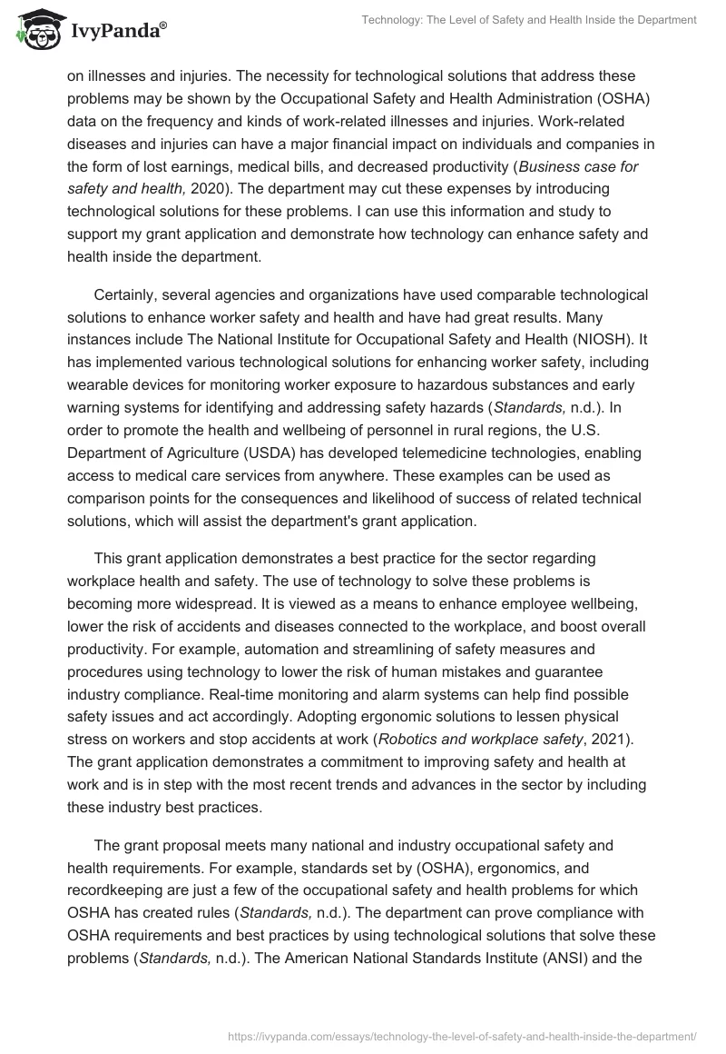 Technology: The Level of Safety and Health Inside the Department. Page 2