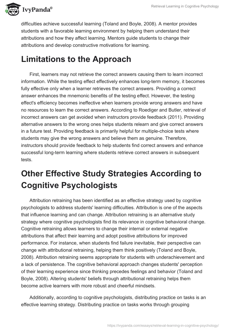 Retrieval Learning in Cognitive Psychology. Page 5