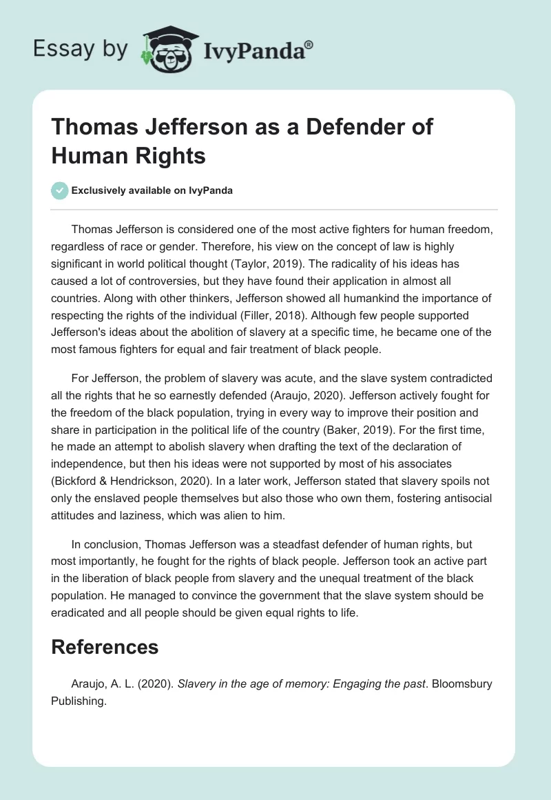 Thomas Jefferson as a Defender of Human Rights. Page 1