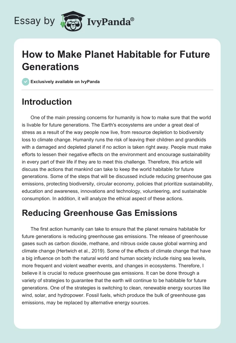 How to Make Planet Habitable for Future Generations. Page 1