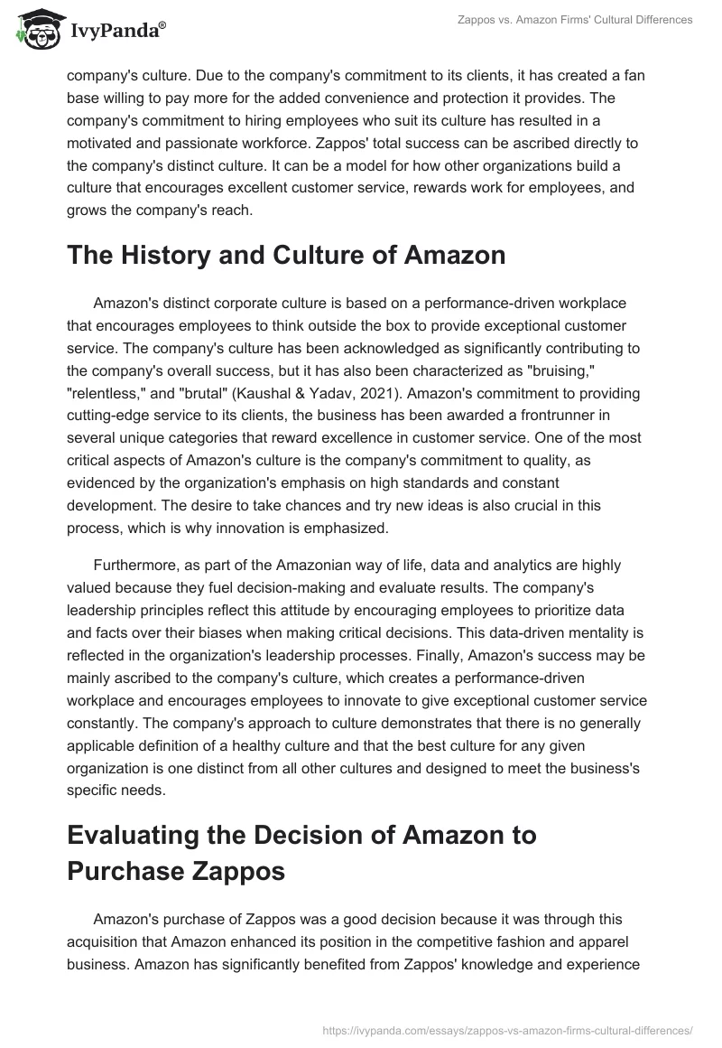 Zappos vs. Amazon Firms' Cultural Differences. Page 2