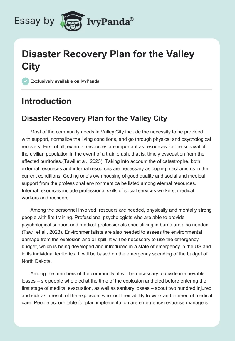 Disaster Recovery Plan for the Valley City. Page 1