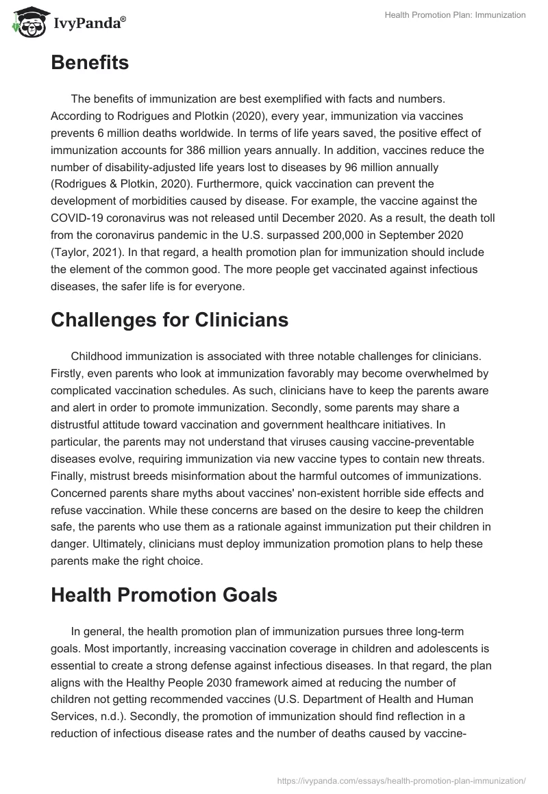 Health Promotion Plan: Immunization. Page 2
