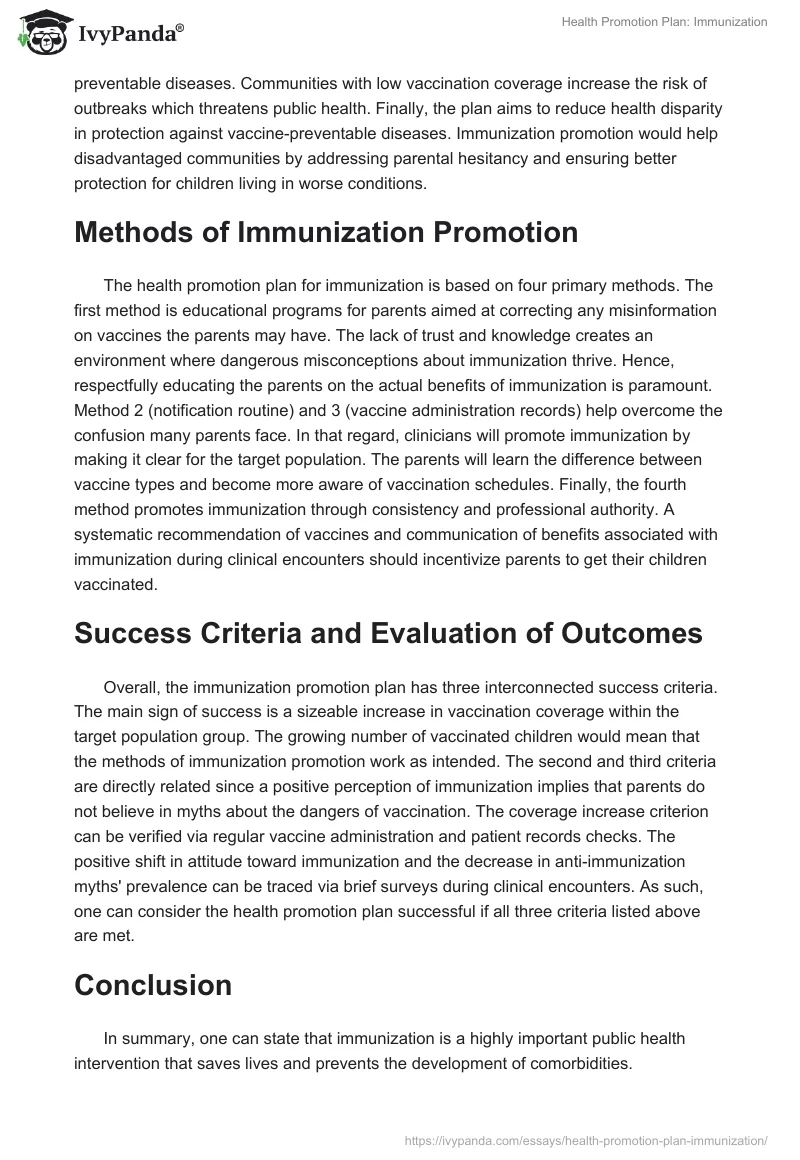 Health Promotion Plan: Immunization. Page 3