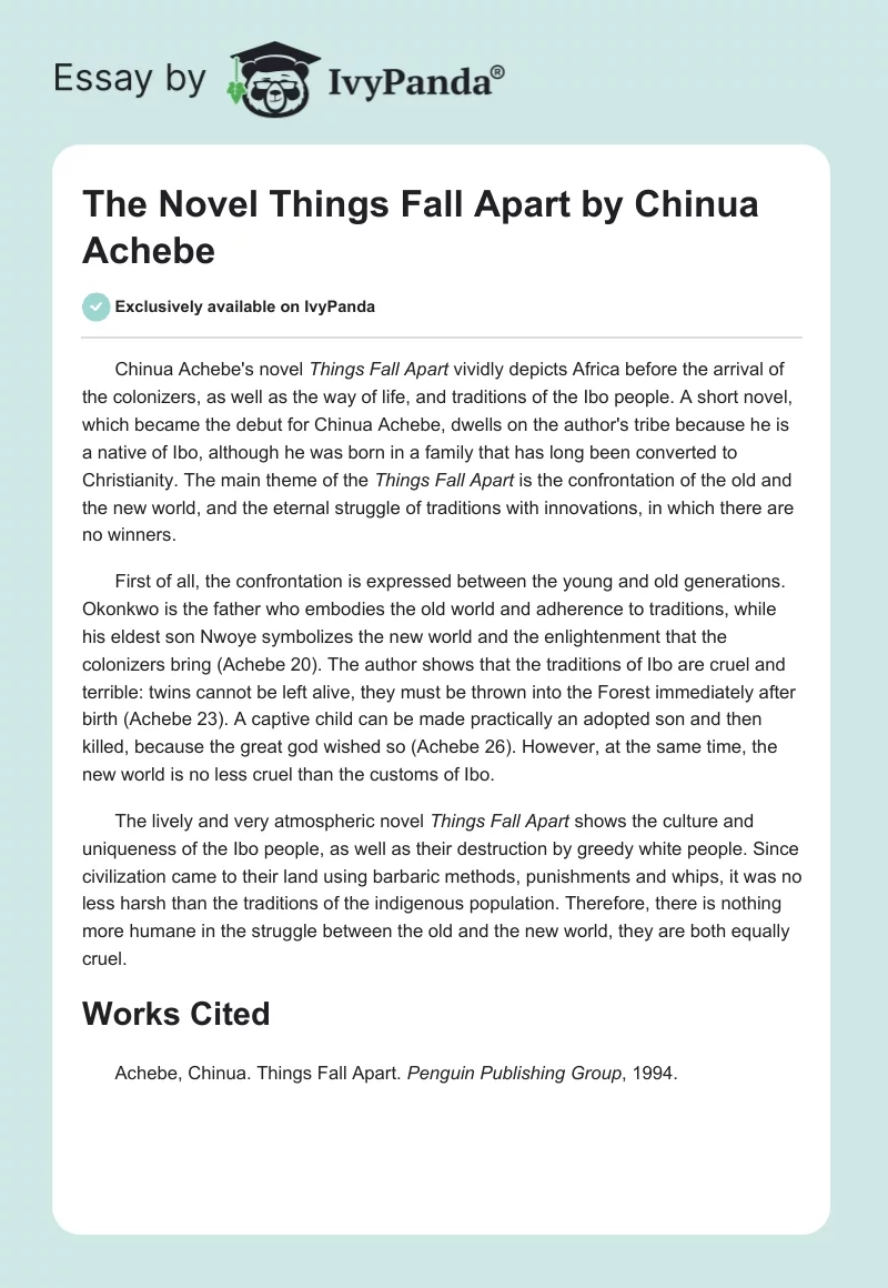 The Novel "Things Fall Apart" by Chinua Achebe. Page 1