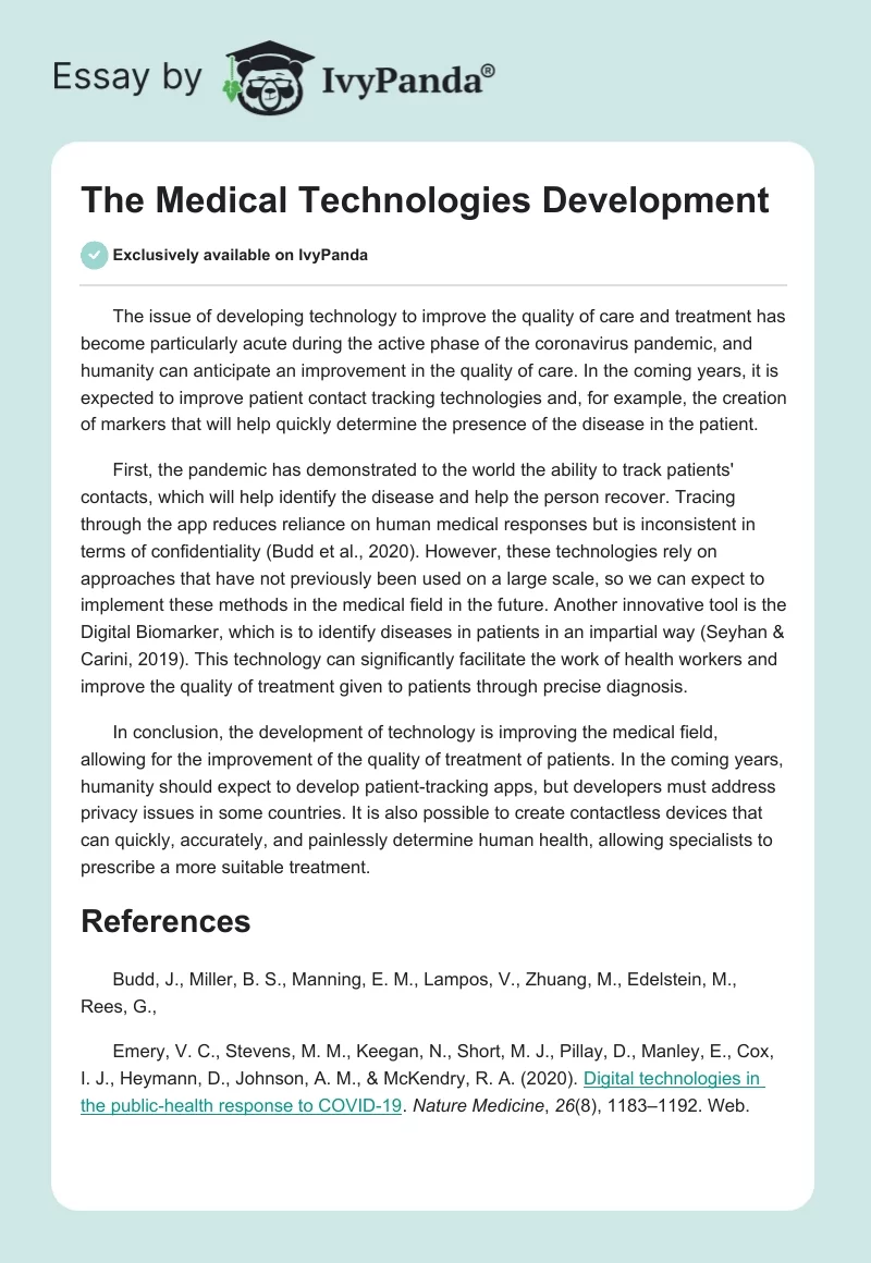 The Medical Technologies Development. Page 1