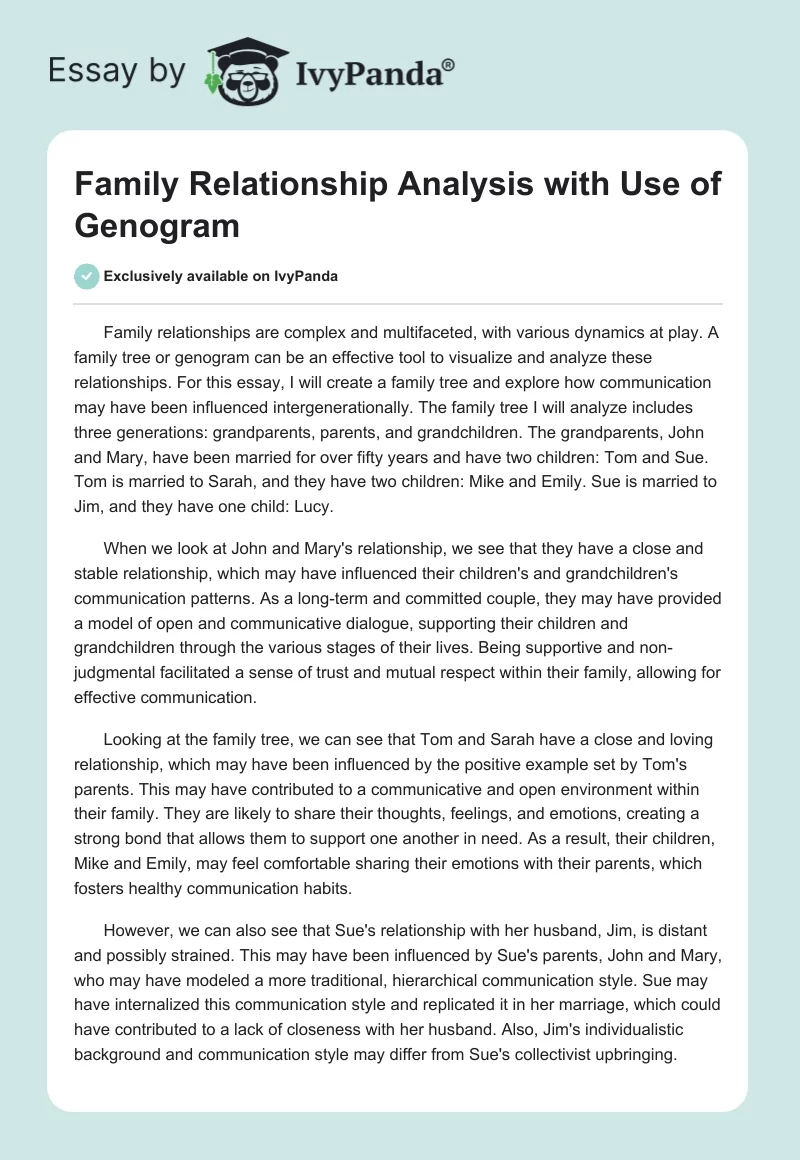 Family Relationship Analysis with Use of Genogram. Page 1