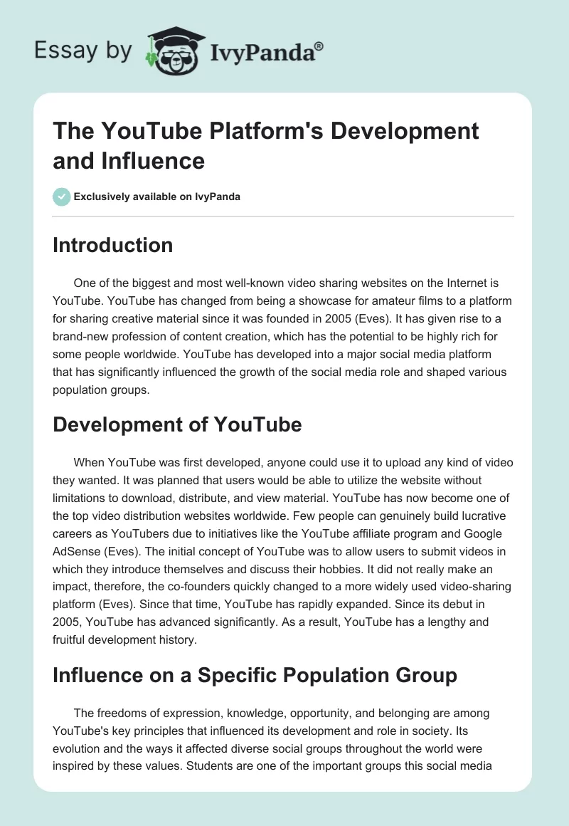 The YouTube Platform's Development and Influence. Page 1